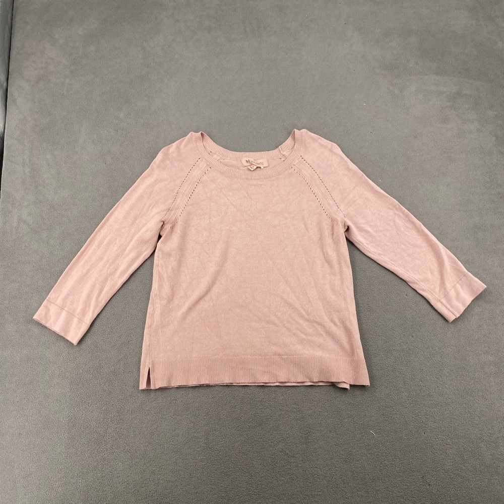 Philosophy Republic Clothing Pink Pointelle Raglan 3/4 Sleeve Sweater Small